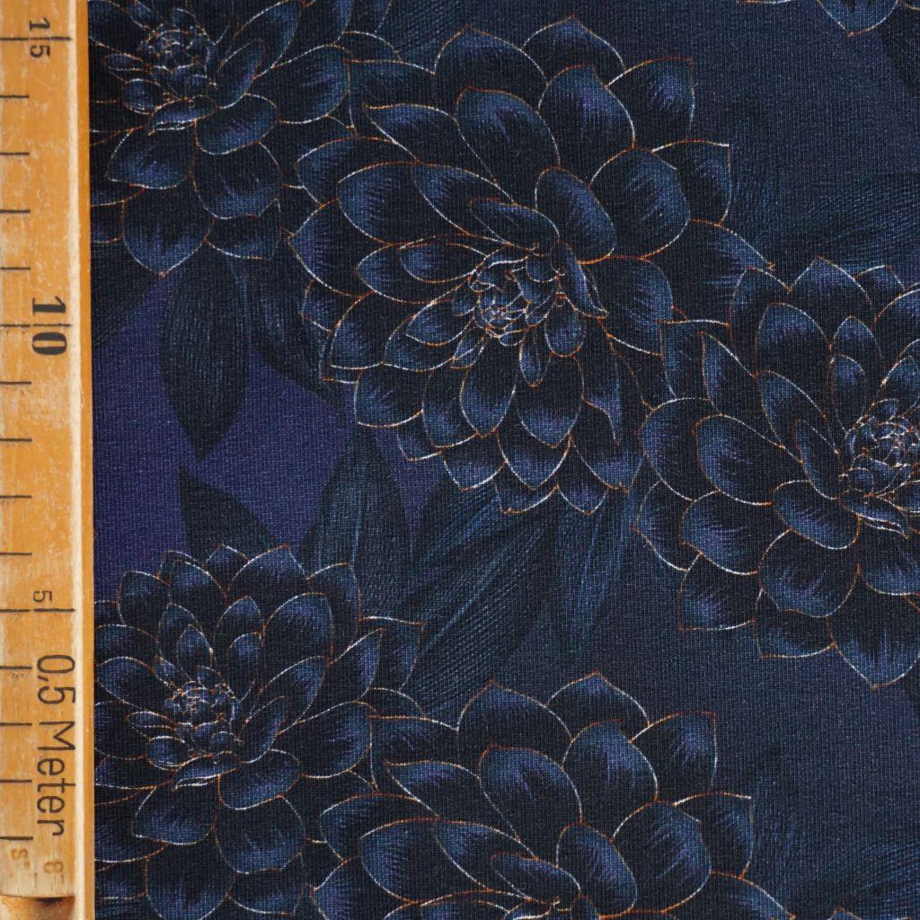 French Terry große Blüten dunkelblau schwarz – FVJ